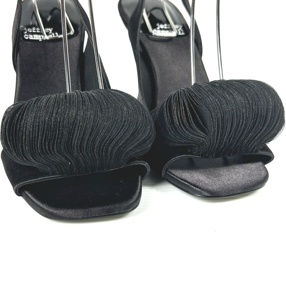 Jeffrey Campbell Size 7 Black Satin Pleated Rosette Slingback Heels NEW $198